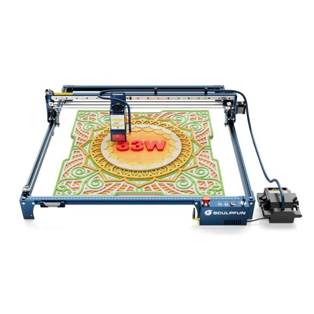 SCULPFUN S30 Ultra 33W Gravador a Laser com Assistência de Ar Automática 590x595mm + Rolo Rotativo