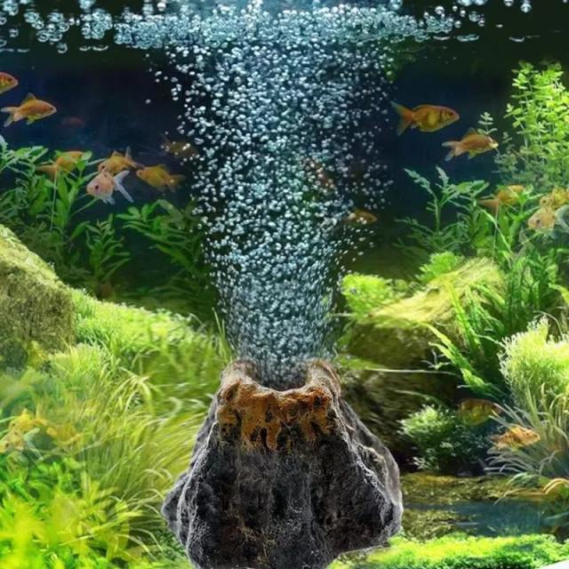 Aquário Vulcão com Bolhas e Pedra - Decoração Realista para Tanques de Peixes