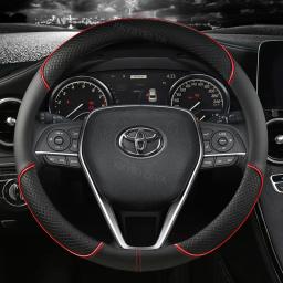 Capa de couro para volante de carro, 38cm, para toyota corolla fortuner sequoia auris avensis yaris vios celica 86 rav4 4runner C-HR - Image 1