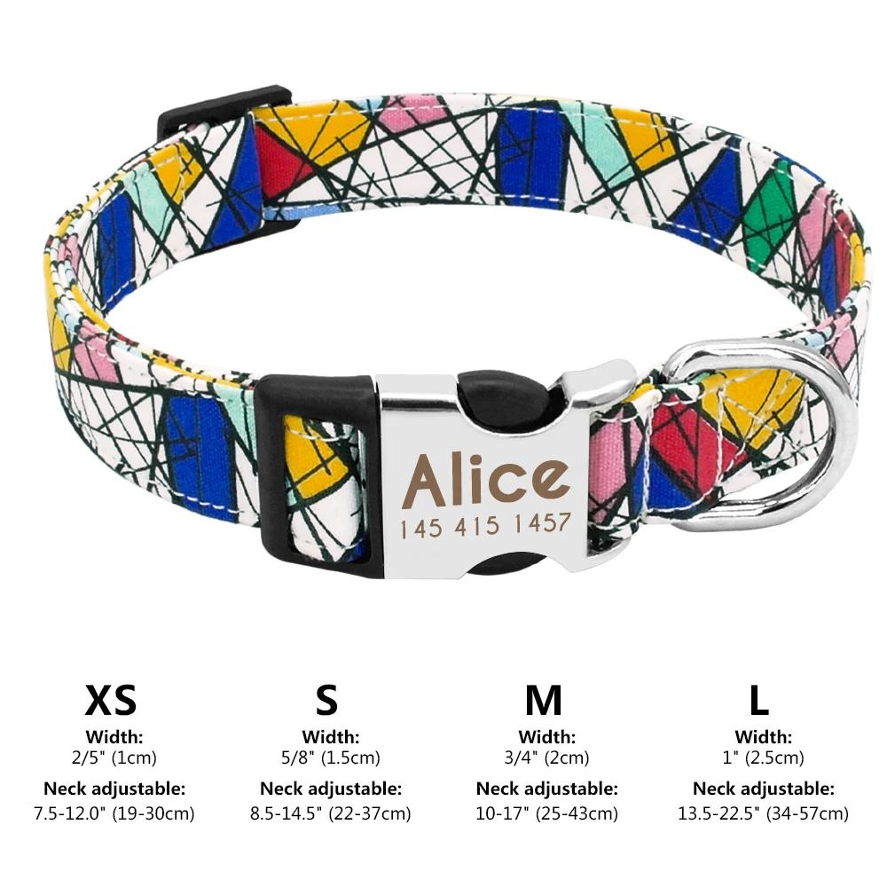 Coleira personalizada para cachorro, pequeno, médio e grande, nome gravado personalizado, identificação ajustável, nylon, coleiras para cachorro, chihuahua, pug, cães