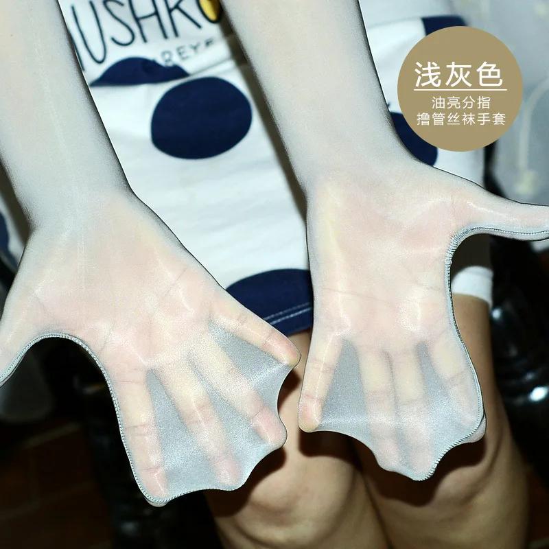 Sexy renda fina transparente oco respirável luvas longas sem costura alta elasticidade sólida mulher homem branco preto meia luvas - Image 1