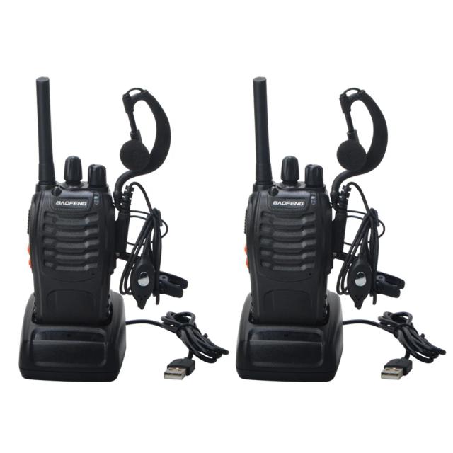 Baofeng Walkie Talkie BF-88E PMR 0.5W 16CH UHF 446MHz Par com Fone de Ouvido e Carregador USB