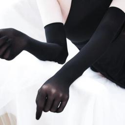 Sexy renda fina transparente oco respirável luvas longas sem costura alta elasticidade sólida mulher homem branco preto meia luvas - Image 4