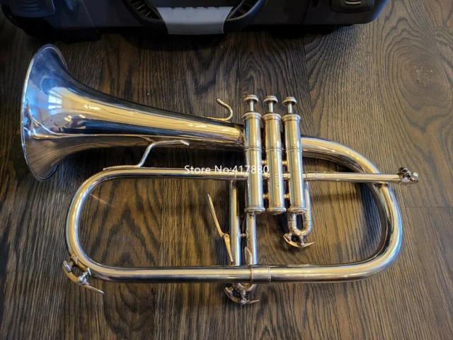 Bb Trompete com Estojo, Saxofone Flugelhorn, Instrumento Musical Popular, Alta Qualidade, 183 Prata, Frete Grátis