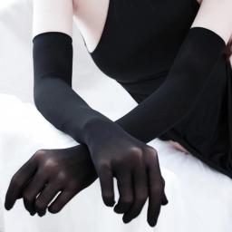 Sexy renda fina transparente oco respirável luvas longas sem costura alta elasticidade sólida mulher homem branco preto meia luvas - Image 1