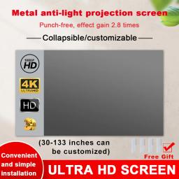 Tela de projetor portátil de alto brilho 16:9 metal anti cortina de luz 84 100 120 133 150 polegadas escritório ao ar livre doméstico 4K - Image 1