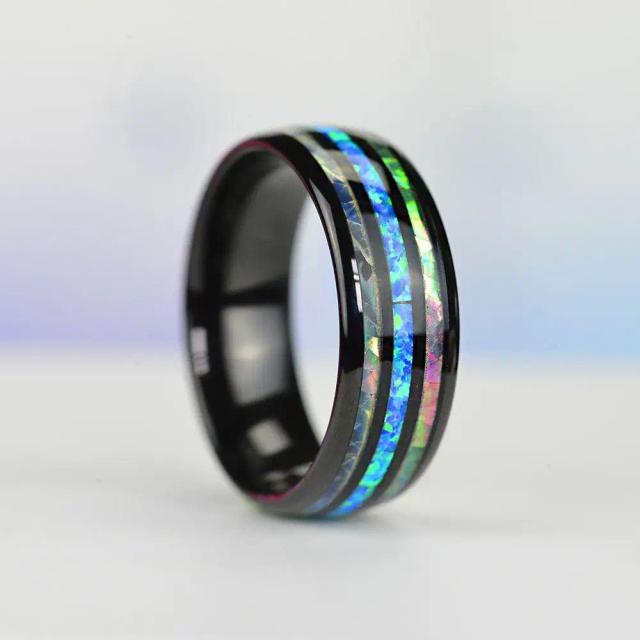 Anel de Tungstênio 8mm Ouro Rosa Abalone Azul Masculino - Joia de Casamento