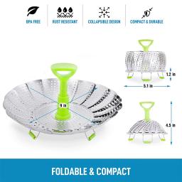 9 Polegada de aço inoxidável lótus vapor bandeja dobrável alimentos vapor vegetal frutas cesta alimentos malha vapor rack cozinhar panelas - Image 4