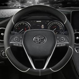 Capa de couro para volante de carro, 38cm, para toyota corolla fortuner sequoia auris avensis yaris vios celica 86 rav4 4runner C-HR - Image 3