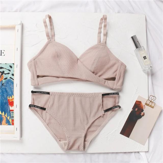 Conjunto de Sutiã e Calcinhas Femininas, Sutiãs Push Up, Calcinhas de Cintura Baixa, Conjunto de Lingerie Sexy em Algodão
