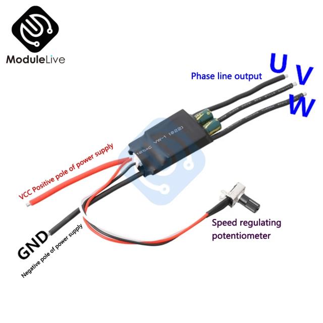 BLDC 3 Phase DC Brushless Motor Drive Controller 7V-24V PWM Hallless Driver