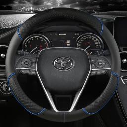 Capa de couro para volante de carro, 38cm, para toyota corolla fortuner sequoia auris avensis yaris vios celica 86 rav4 4runner C-HR - Image 4