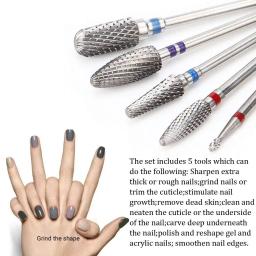 5 pçs fresa de aço de tungstênio para manicure remoção gel verniz rebarbas prego brocas conjunto - Image 6