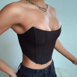 Sem mangas fora do ombro moda sexy espartilho colheita topos colete roupa interior feminina sem costas bustier topo sólido - Image 2