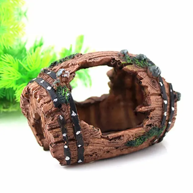 Decoração de Aquário Barril Artificial com Caverna - Paisagismo para Tanque de Peixes
