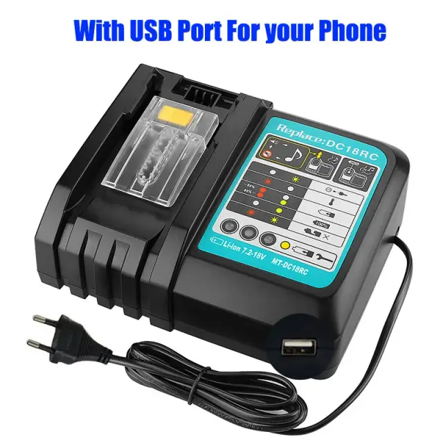 Adequado para ferramentas elétricas Makita com bateria de íon de lítio, carregador duplo de bateria com porta USB dupla, plugue EU, 4A 7.2V 14.4V 18V BL1830