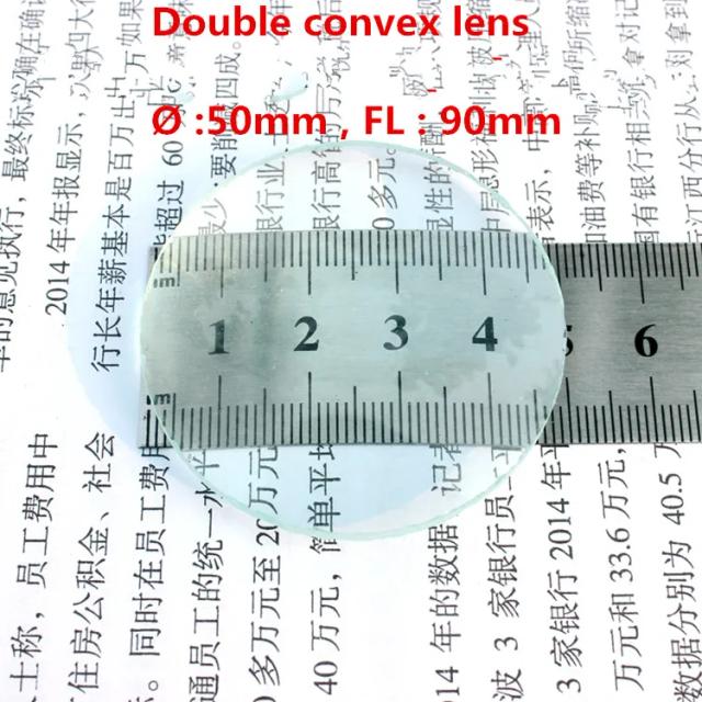 Lente de Vidro Biconvexa Dupla 50mm Diâmetro 90mm Distância Focal para Experimentos Ópticos