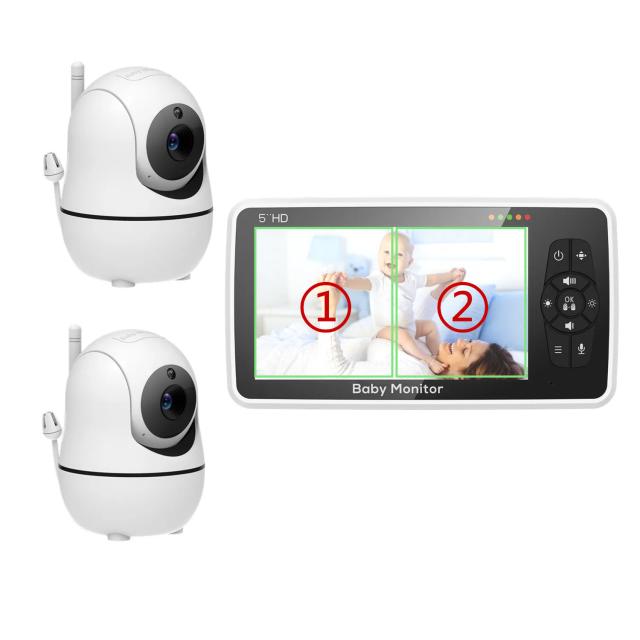 Monitor de Bebê com 2 Câmeras Visão Noturna Zoom 4X Alcance 1000 pés Áudio Bidirecional Canção de Ninar Temperatura 5"