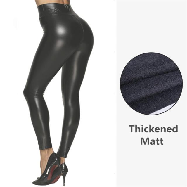 Calças Sexy de Cintura Alta em Couro PU para Mulheres, Moda Casual, Calças Justas Pretas Longas, Calças Streetwear, Leggings Femininas