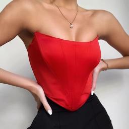 Sem mangas fora do ombro moda sexy espartilho colheita topos colete roupa interior feminina sem costas bustier topo sólido - Image 1