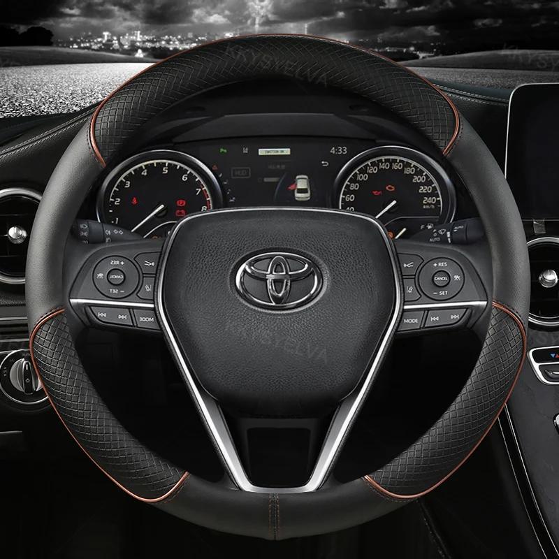 Capa de couro para volante de carro, 38cm, para toyota corolla fortuner sequoia auris avensis yaris vios celica 86 rav4 4runner C-HR - Image 1