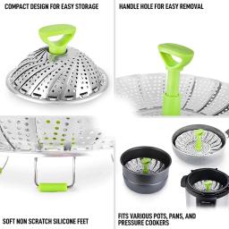 9 Polegada de aço inoxidável lótus vapor bandeja dobrável alimentos vapor vegetal frutas cesta alimentos malha vapor rack cozinhar panelas - Image 5