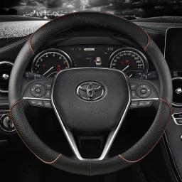 Capa de couro para volante de carro, 38cm, para toyota corolla fortuner sequoia auris avensis yaris vios celica 86 rav4 4runner C-HR - Image 2
