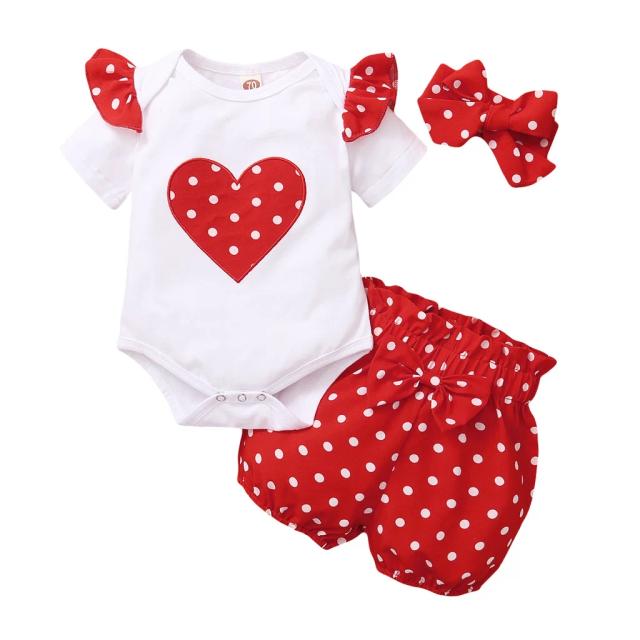 Conjunto de roupa de verão para bebês recém-nascidos de 0 a 18 meses, bolinhas fofas, body de manga curta + calças + bandana, roupas para meninas pequenas