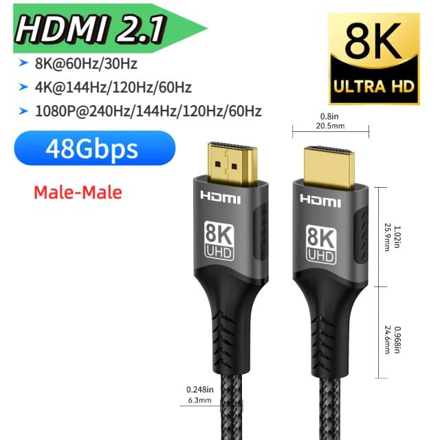 Cabo HDMI 2.2 Ultra High Speed 96Gbps 16K@60Hz 2 Metros