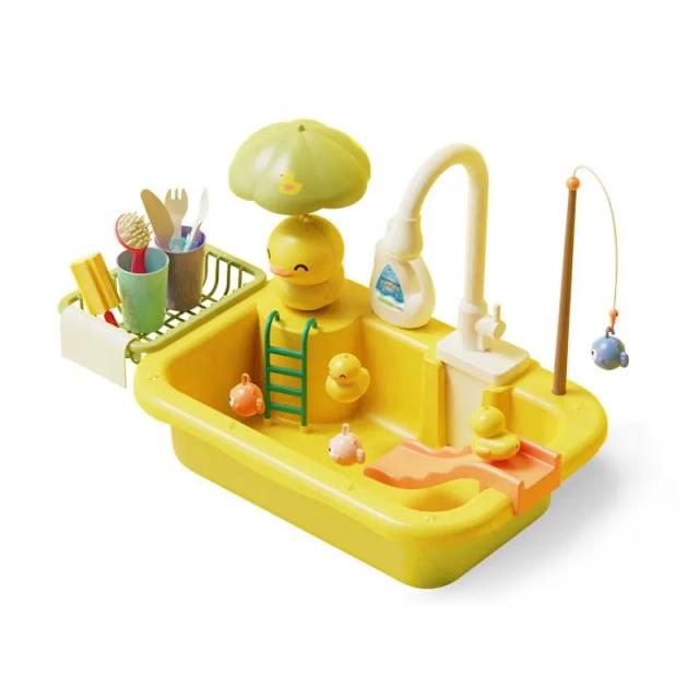 Conjunto de Brinquedos de Cozinha Infantil com Pia e Lava-louças, Brinquedos de Simulação de Pesca e Comida, Presentes de Aniversário para Crianças, Diversão Imaginativa