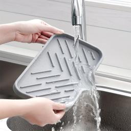 Pia bandeja de silicone com dreno sabão esponja armazenamento titular bancada pia purificador escova sabão rack armazenamento cozinha organizador - Image 2