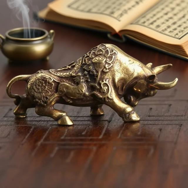 Estátua de Latão Touro da Sorte em Cobre Miniatura Animal Riqueza Decoração Casa Escritório