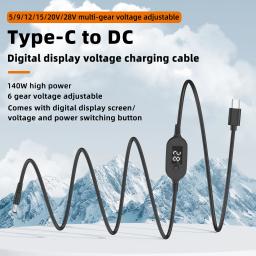 Cabo de Alimentação USB-C para DC 140W, Tipo C para 5V 9V 12V 15V 20V 28V, Adaptador de Voltagem Ajustável para Laptops e Roteadores - Image 1