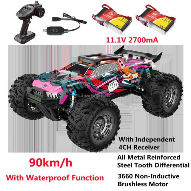 RC Off-Road 4WD Brushless Speed Truck 90km/h com ESP LED Impermeável