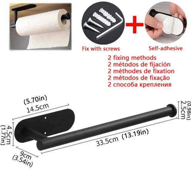 Suporte de Toalha de Papel em Aço Inoxidável - Cozinha e Banheiro - 33.5cm