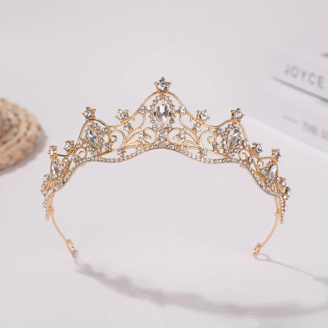 Tiara de Noiva Estilo Coreano Dourada com Diamante Vermelho - Acessório de Cabelo Luxuoso