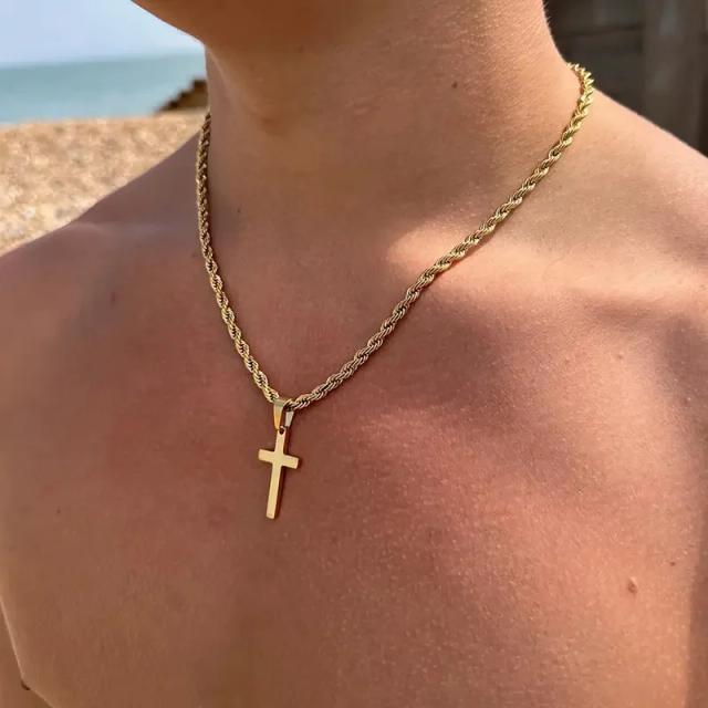 Colar Pingente Cruz Aço Inoxidável Masculino Feminino Minimalista Cor Dourada