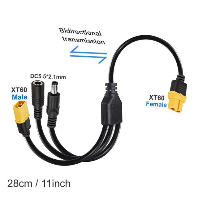 Cabo Conversor XT60 para 2x DC5521 28cm 10A