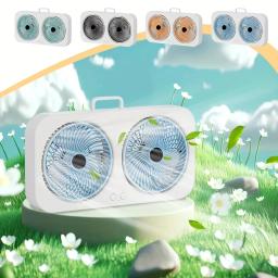 Ventilador USB de Cabeça Dupla com Lâminas Rotativas 360°, Design de Montagem em Parede ou Uso Independente, Ventilador Recarregável para Escritório, Quarto e Acampamento ao Ar Livre - Image 2