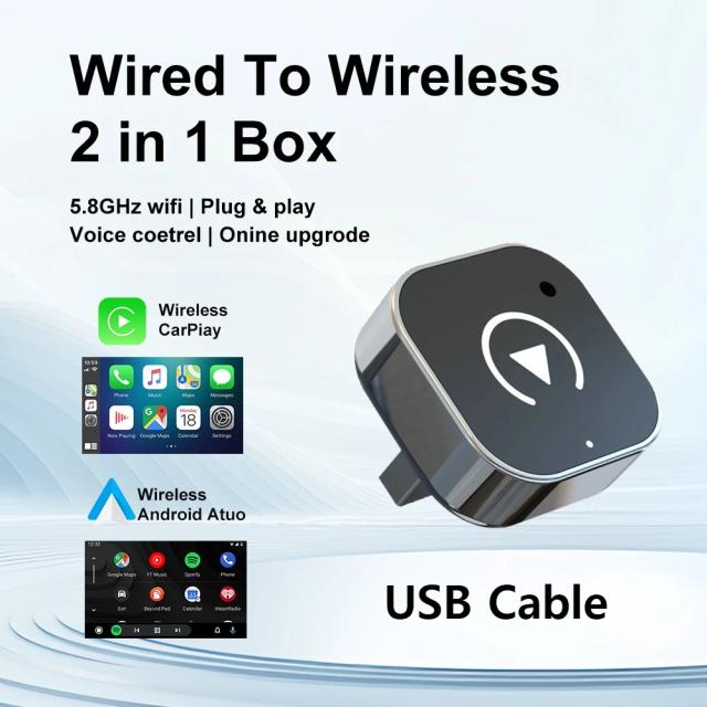 Adaptador CarPlay Sem Fio 2-em-1: Converte seu Carro para Conectividade Avançada