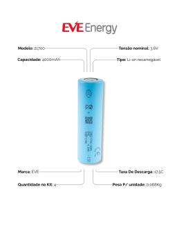 Kit 4 Baterias Li-Ion 21700 3,6V 4000mAh Recarregável EVE 40PL - Image 2