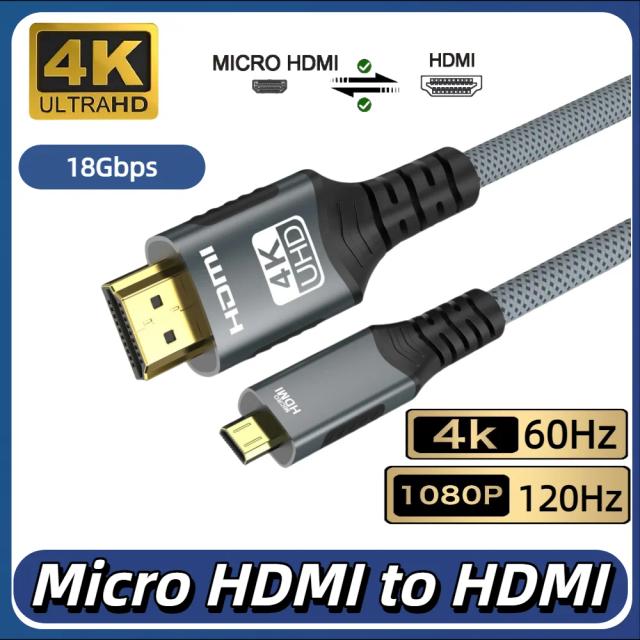 Cabo Mini HDMI para HDMI 4K 60Hz 2K 120Hz Trançado Alta Velocidade 2.0 Bidirecional