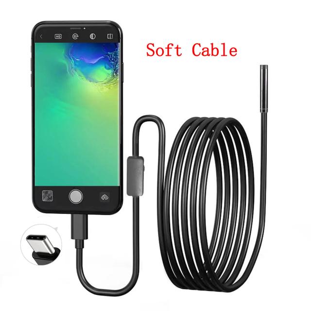 Endoscópio USB para Telefone Android OTG Câmera Inspeção Boroscópica 5.5mm 6 Luzes LED Tipo C