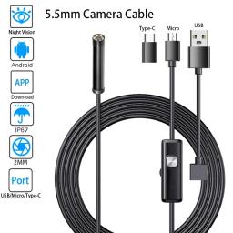 Câmera endoscópica android 5.5mm 3 em 1, micro usb tipo c, mini câmera à prova d'água, led, inspeção de carro para huawei xiaomi pc - Image 2