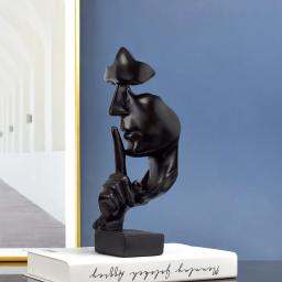 Pensador estátua escultura silêncio é estatuetas de ouro resina retro decoração para casa para escritório estudo sala estar ornamentos rosto abstrato - Image 3