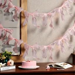 12-120 pçs arco rosa guirlanda pendurado pingente bowknot banner para meninas princesa festa de aniversário decoração de fundo de foto de casamento - Image 3