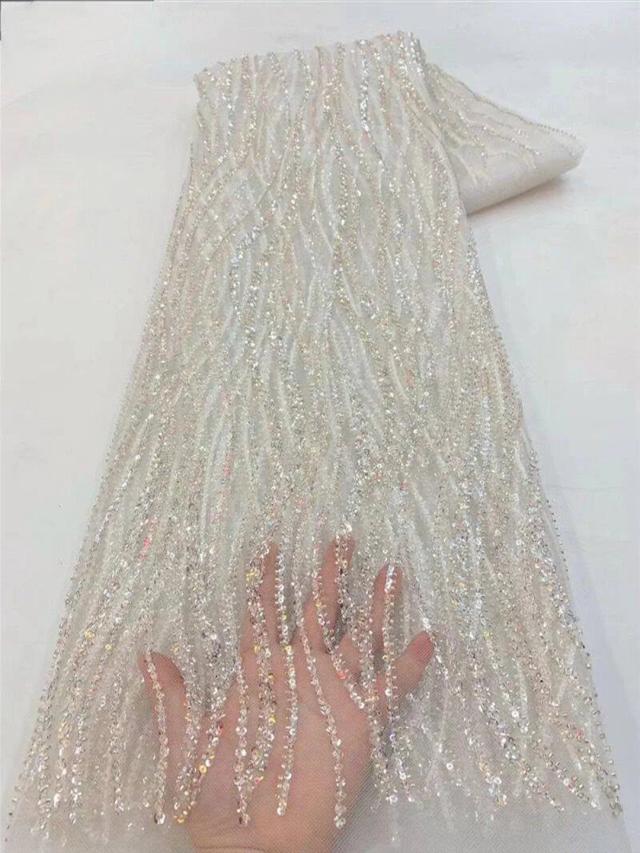 Tecido Tule Bordado Dourado com Contas e Lantejoulas para Vestidos de Festa