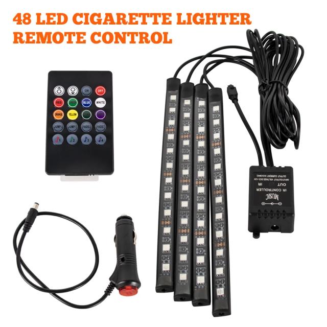 Luz Ambiente Neon 48 LED para Interior de Carro com Controle RGB e Música
