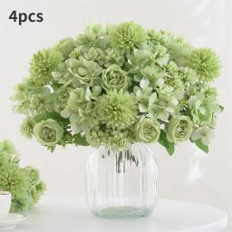 Buquê de flores artificiais realista, 1/4 peças, buquê reutilizável de peônia falsa, crisântemos, hortênsias com haste, decoração de quarto de casa - Image 6