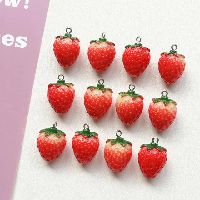 Pingentes Resina Morango para Joias DIY 10 Peças